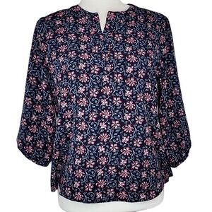 Appleseed's‎ Navy Floral V-Neck Popover Blouse
